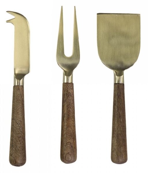 3ks zlatá sada na syry s drevenou rukoväťou Cheese - 17cm - Chic Antique