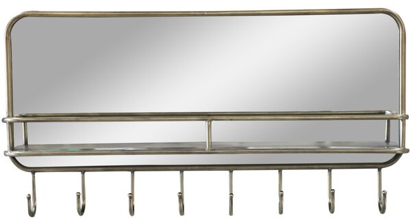 Mosadzné antik nástenné zrkadlo s háčikmi a poličkou Sany - 87 * 12 * 45 cm - Chic Antique
