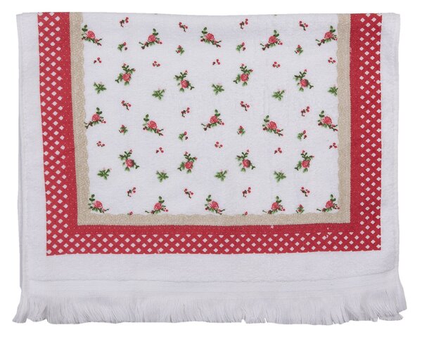 Kuchynský froté uterák s kvetmi a červeným okrajom - 40*66 cm - Clayre & Eef