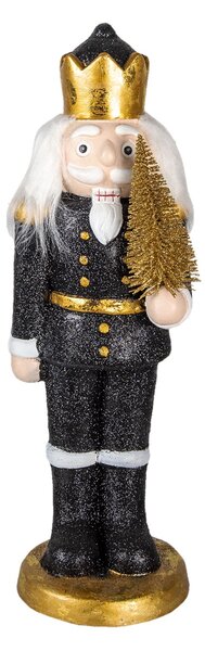 Vianočné dekorácie soška Luskáčik v čiernom obleku so stromčekom - 15*15*50 cm - Clayre & Eef