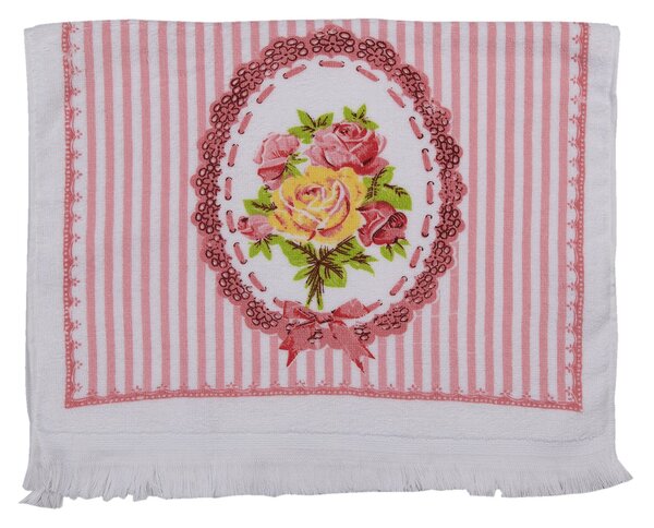 Kuchynský froté uterák s ruží a prúžkom - 40*66 cm - Clayre & Eef