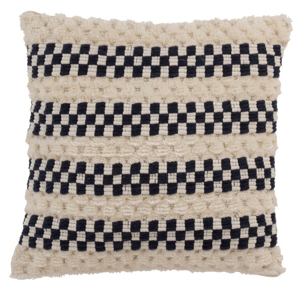 Krémovo - modrý vankúš s kockou Checkers - 45 * 45cm - J-Line by Jolipa
