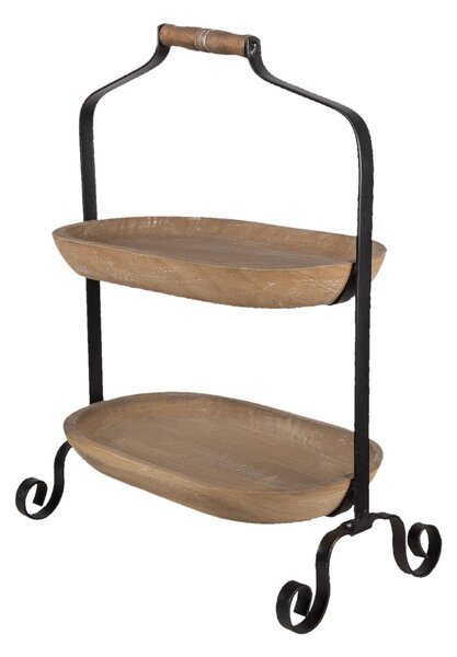 Drevený 2-poschodový oválny etažér Devra - 38*21*50 cm - Clayre & Eef