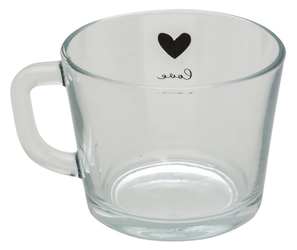 Sklenený hrnček s čiernym srdiečkom Love - 13*10*9 cm 450 ml - Clayre & Eef