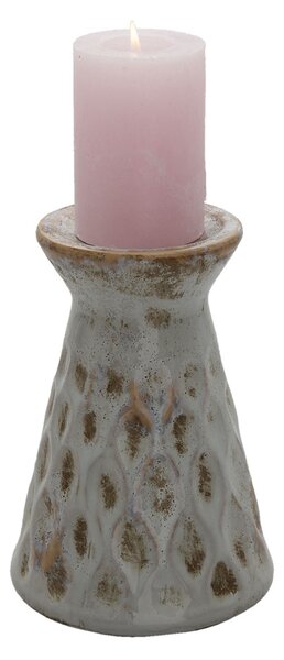 Keramický svietnik so sivou patinou a vzorom Karen - Ø 14*21 cm - Clayre & Eef