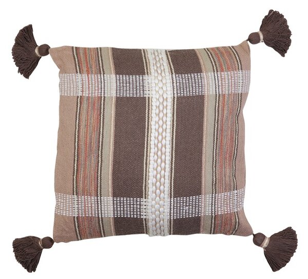 Hnedý károvaný vankúš Araz old brown so strapcami - 45 * 45 cm - Light & Living