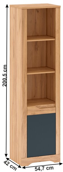 KONDELA Otvorený regál, dub craft zlatý/grafit sivá, pravá, FIDEL R2