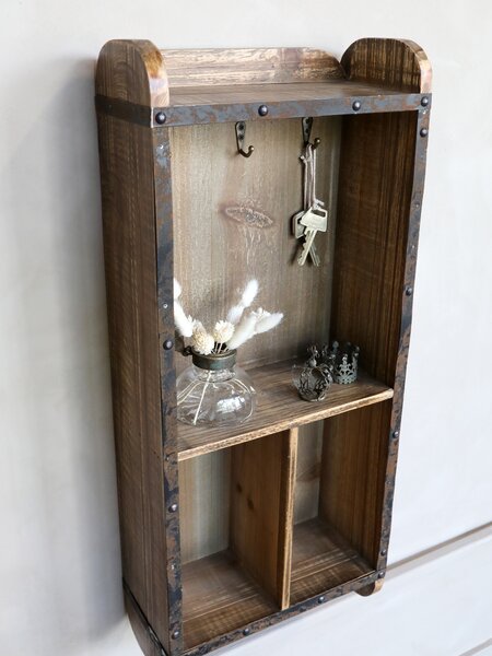 Hnedá drevená nástenná skrinka na kľúče - 26*12*60cm - Chic Antique
