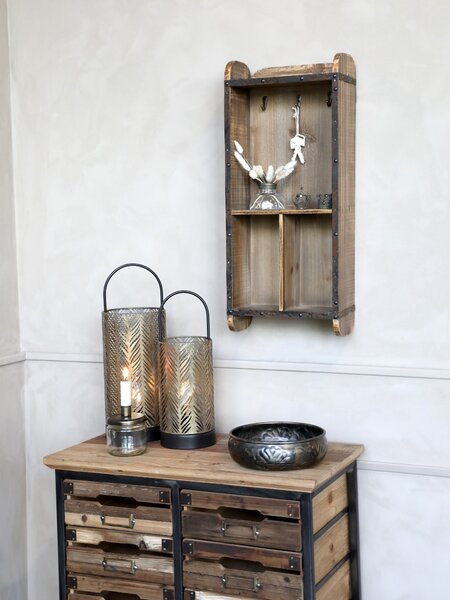 Hnedá drevená nástenná skrinka na kľúče - 26*12*60cm - Chic Antique
