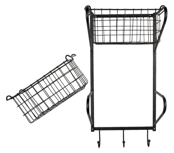 Nástenný kovový vešiak s košíkmi Bettie - 31*22*63 cm - Clayre & Eef