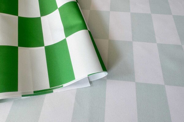 Látka do exteriéru na zahradné lehátka a húpacie siete, farba Bielo-Zelená Šachovnica 5x10 cm