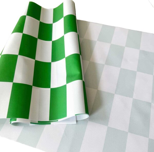 Látka do exteriéru na zahradné lehátka a húpacie siete, farba Bielo-Zelená Šachovnica 5x10 cm