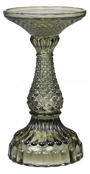 Zelený sklenený svietnik Diamond - Ø 9*17 cm - Chic Antique