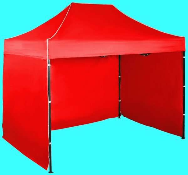 Rýchlorozkladací nožnicový stan 2x3m - oceľový, Červená, 3 bočné plachty