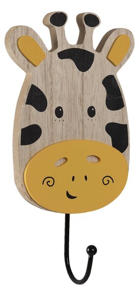 Nástenný kovový háčik s drevenou hlavou žirafy - 11*4*21 cm - Clayre & Eef