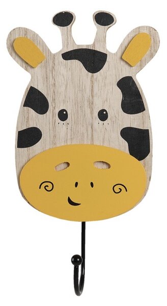 Nástenný kovový háčik s drevenou hlavou žirafy - 11*4*21 cm - Clayre & Eef