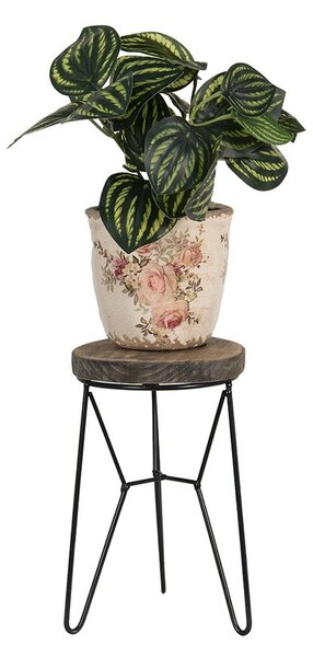 Dreveno-kovový dekoračný antik stolík na kvetinu - Ø 13*22 cm - Clayre & Eef
