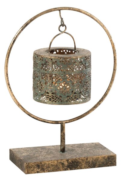 Medený kovový svietnik antik na podstavci Tanty - 25*12*34cm - J-Line by Jolipa