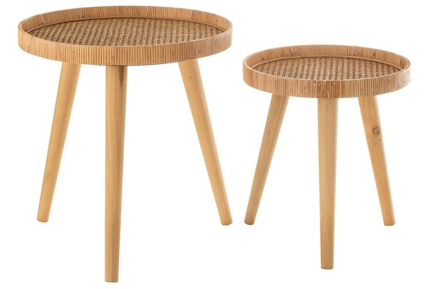 Set 2ks okrúhlych ratanových stolíkov s výpletom Boom - Ø 51*54cm - J-Line by Jolipa