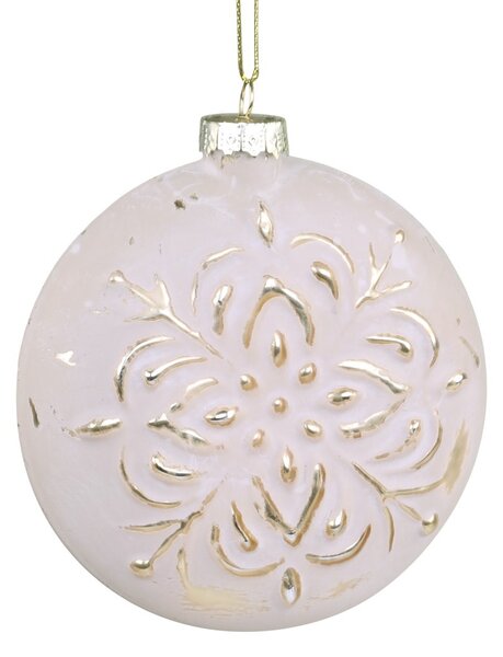 Pudrovo - zlatá placatá sklenená vianočná guľa - 8*3*11cm - Chic Antique