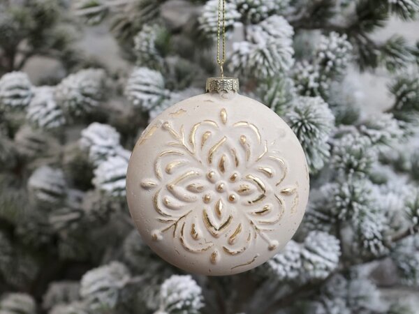 Pudrovo - zlatá placatá sklenená vianočná guľa - 8*3*11cm - Chic Antique