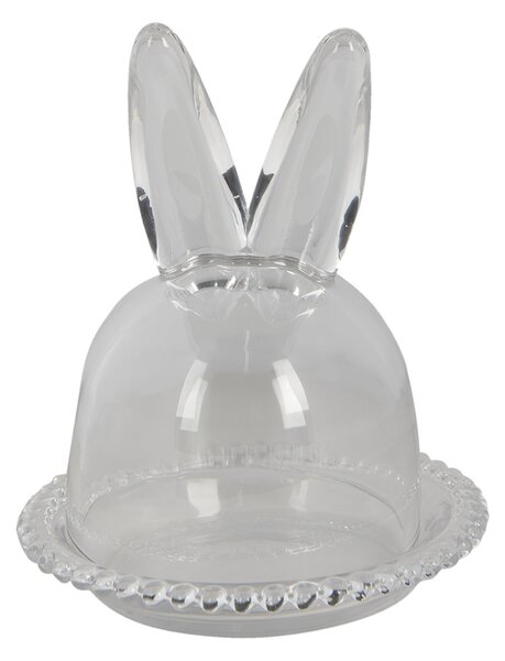 Sklenený podnos s poklopom a uškami Rabbit - Ø 14*16 cm - Clayre & Eef
