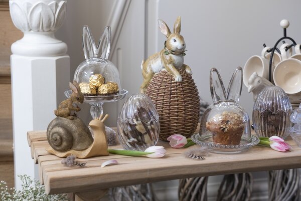 Sklenený podnos s poklopom a uškami Rabbit - Ø 14*16 cm - Clayre & Eef