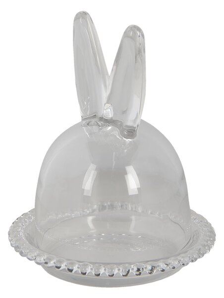 Sklenený podnos s poklopom a uškami Rabbit - Ø 14*16 cm - Clayre & Eef