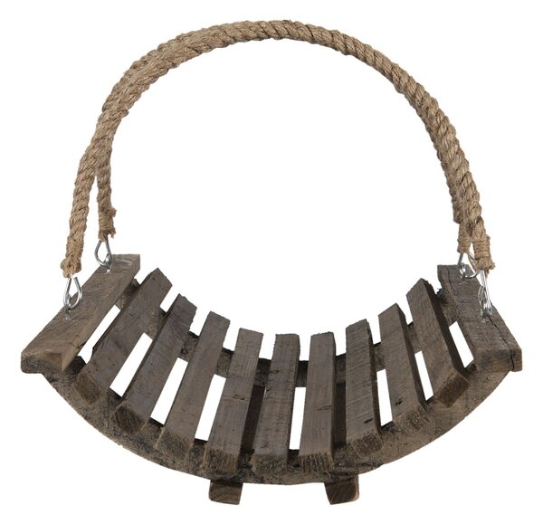 Drevený polkruhový košík s jutovými ušami - 40*29*10 cm - Clayre & Eef
