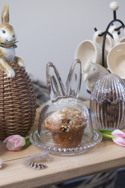 Sklenený podnos s poklopom a uškami Rabbit - Ø 14*16 cm - Clayre & Eef