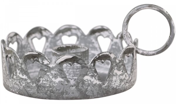 Zinkový antik svietnik na úzku sviečku Hearts - Ø 11*5cm - Chic Antique