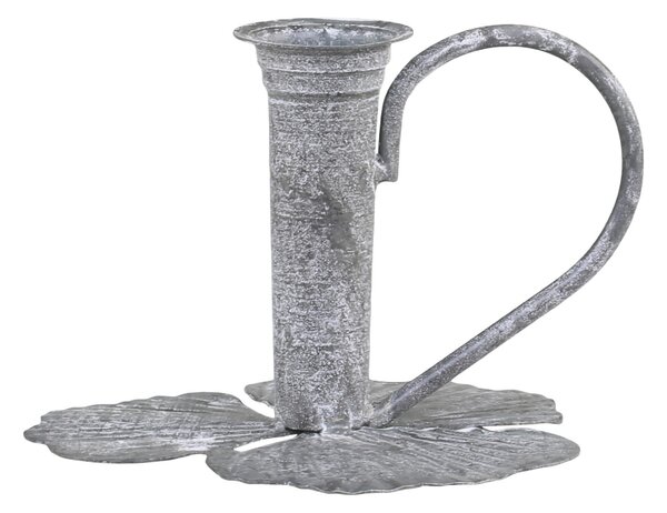 Zinkový antik svietnik na úzku sviečku Leaves - 13*12*9cm - Chic Antique