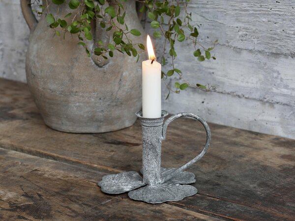 Zinkový antik svietnik na úzku sviečku Leaves - 13*12*9cm - Chic Antique