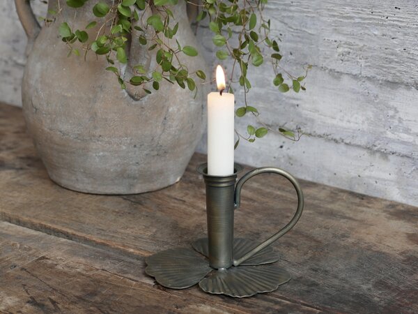 Bronzový antik svietnik na úzku sviečku Leaves - 13*12*9cm - Chic Antique