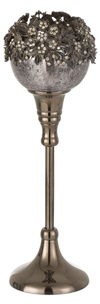 Sklenený dymový svietnik na nožičke so zdobením a kamienkami Luxy - Ø 9*28cm - J-Line by Jolipa