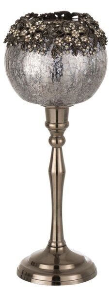 Sklenený dymový svietnik na nožičke so zdobením a kamienkami Luxy - Ø 12*32cm - J-Line by Jolipa