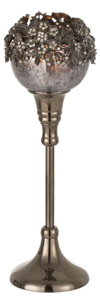 Sklenený dymový svietnik na nožičke so zdobením a kamienkami Luxy - Ø 9*28cm - J-Line by Jolipa
