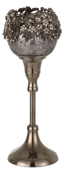 Sklenený dymový svietnik na nožičke so zdobením a kamienkami Luxy - Ø 9*24cm - J-Line by Jolipa