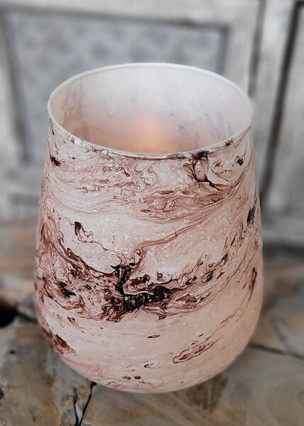 Veľký ružový mramorovaný sklenený svietnik Valey – Ø 15*16 cm - Light & Living