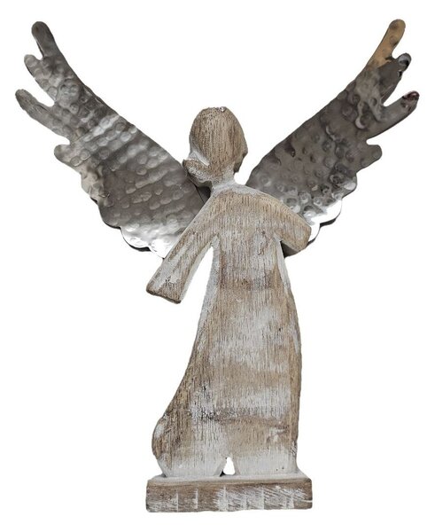Drevený anjel s kovovými krídlami Puri - 17*4*20 cm - Exner
