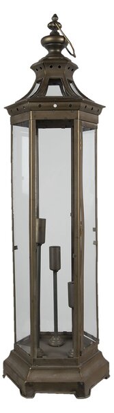 Bronzová antik stolná lampa v tvare lucerny - 29*25*79 cm / 3*E14 - Clayre & Eef