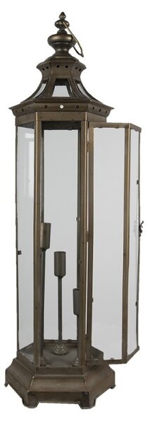 Bronzová antik stolná lampa v tvare lucerny - 29*25*79 cm / 3*E14 - Clayre & Eef