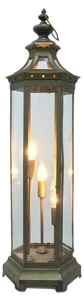 Bronzová antik stolná lampa v tvare lucerny - 29*25*79 cm / 3*E14 - Clayre & Eef
