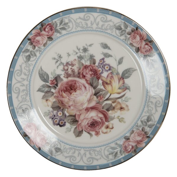 Porcelánový dezertný tanierik so zlatou linkou Peony Rosé - Ø 21*2 cm - Clayre & Eef