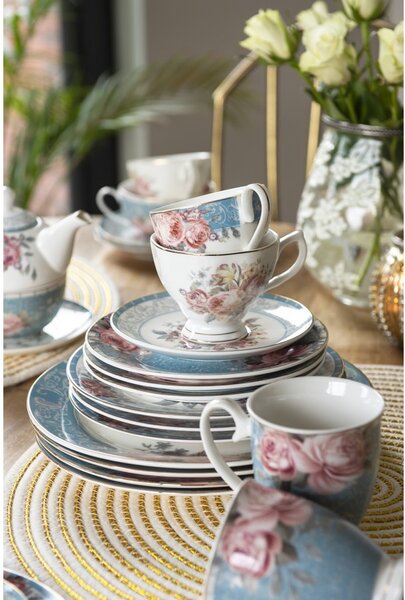 Porcelánový dezertný tanierik so zlatou linkou Peony Rosé - Ø 21*2 cm - Clayre & Eef