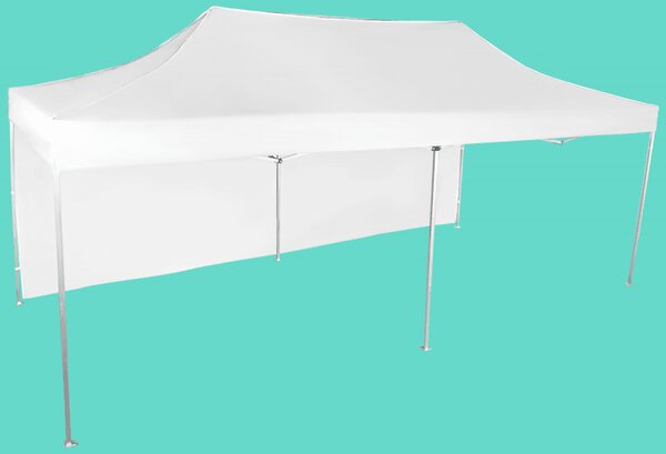 Rýchlorozkladací nožnicový stan 3x6m – hliníkový, Biela, 1 bočná plachta