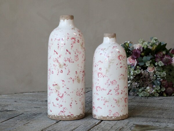 Keramická dekoračná váza s ružovými kvetmi Floral Cannes - Ø 11*31cm - Chic Antique