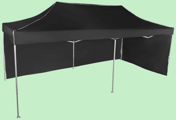Rýchlorozkladací nožnicový stan 3x6m – hliníkový, Čierna, 2 bočné plachty