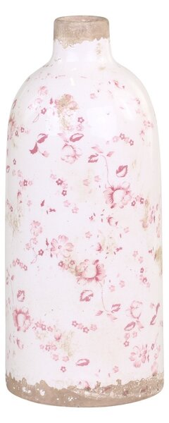 Keramická dekoračná váza s ružovými kvetmi Floral Cannes - Ø 11*26cm - Chic Antique