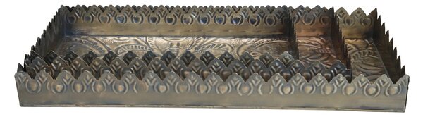 Set 3ks mosadzný antik kovový podnos s patinou Flowre - 40*18*5cm - Chic Antique